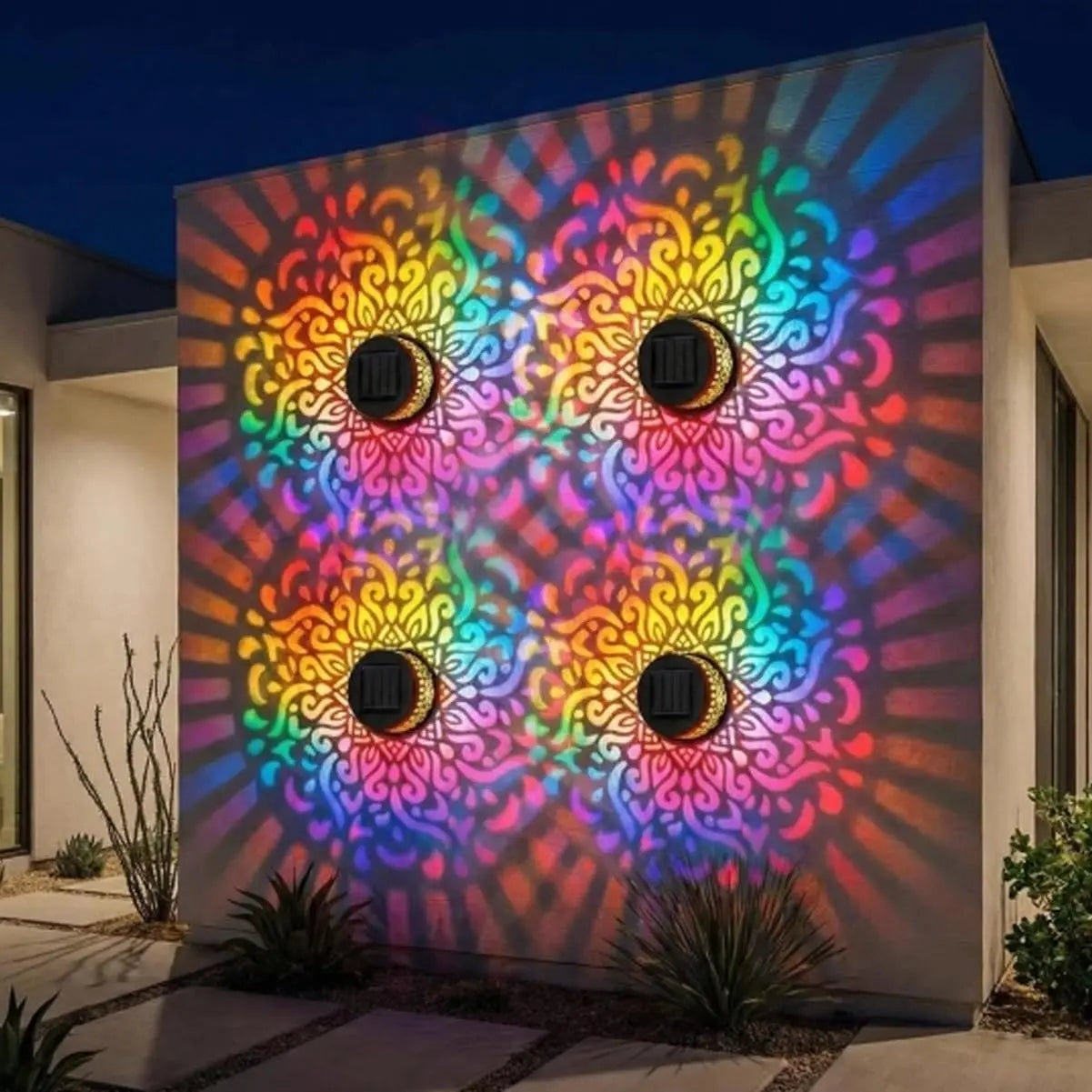 1 Pack Solar Mandala Projection Wall Lights, Waterproof Metal Outdoor Lights, Decorative Landscape Lighting for Garden, Yard, Patio, Fence & Backyard