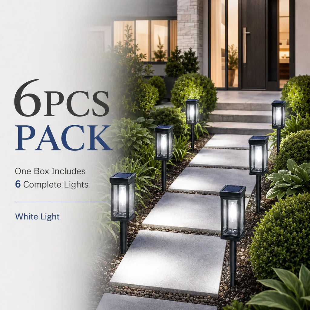 6 Pack Solar Pathway Lights Outdoor, Warm White Waterproof Garden Stake Lights, Auto On/Off Solar Landscape Lighting for Walkway, Yard, Driveway, Patio & Flower Bed