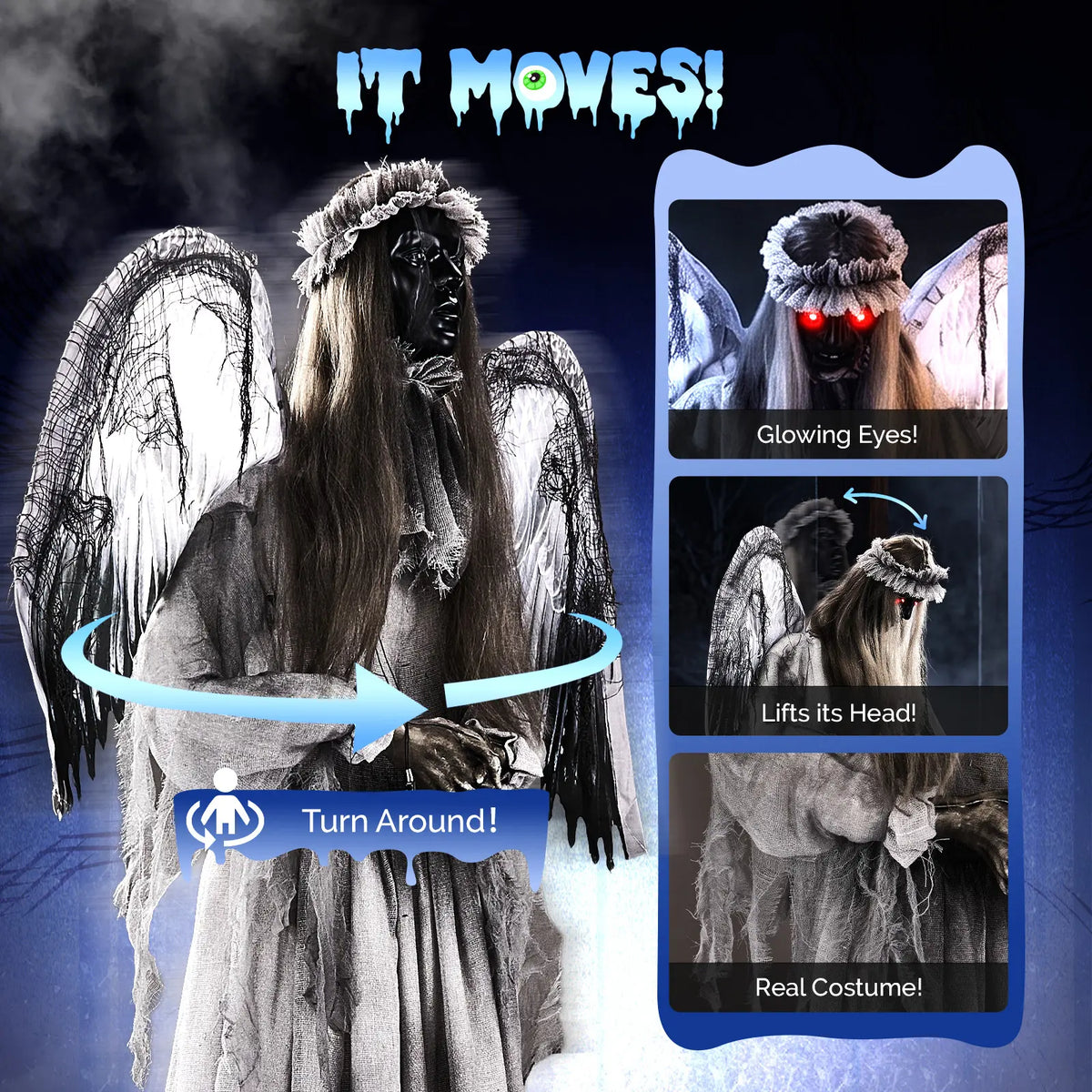 Halloween Life-Size Animatronic Standing Decoration - Glowing Red Eyes, Sound-Activated, Motion Effects, Scary Sounds for Indoor, Outdoor Yd, Haunted House Party Decor,sohochic