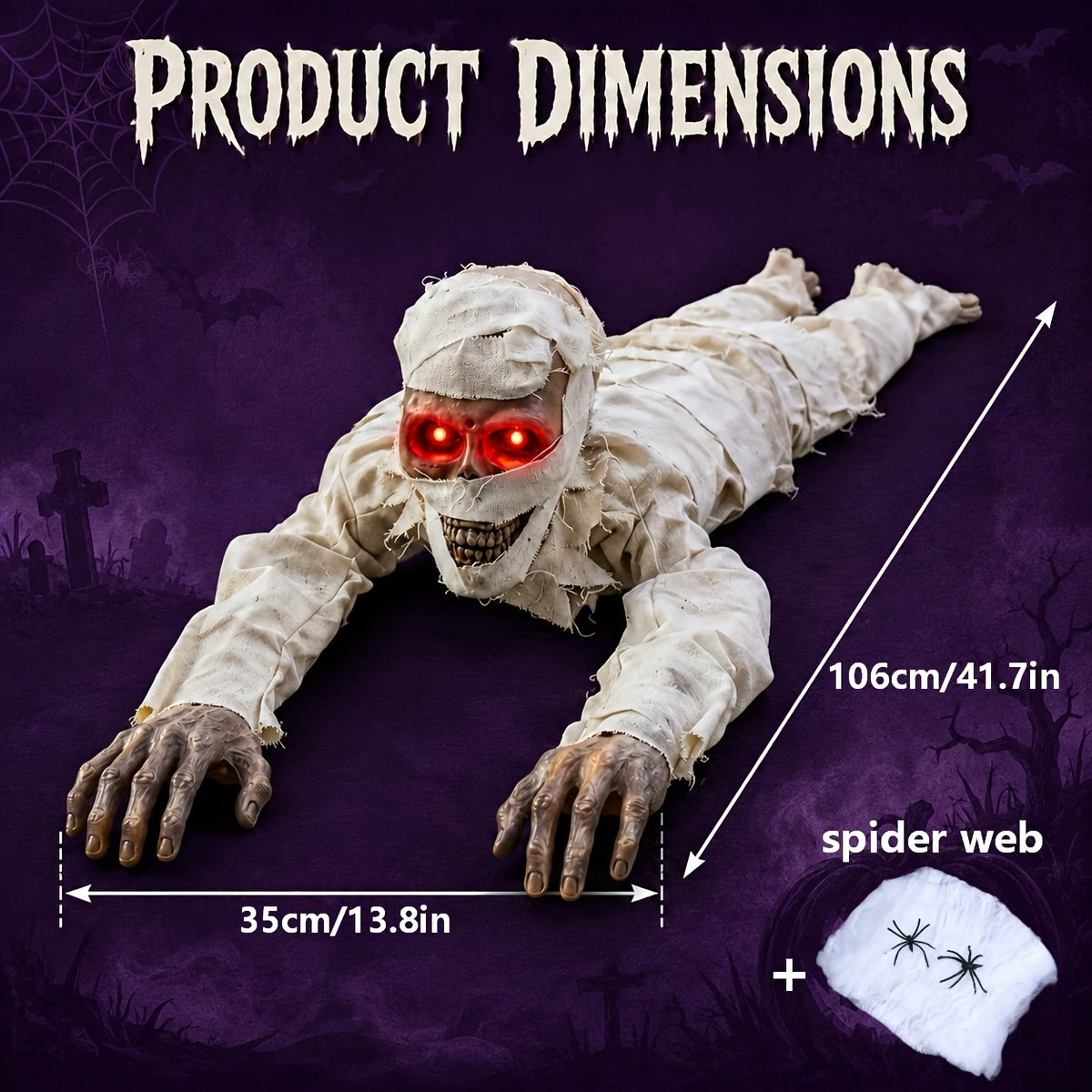 42-Inch for halloween Crawling Mummy Decoration, Sound Mummy Props, Paired with Glowing Eyes And Terrifying Sound Effects - Not Included, Scary Outdoor Courtyard Haunted House Party Decoration, Suitable for Halloween Parties, Scary Nights