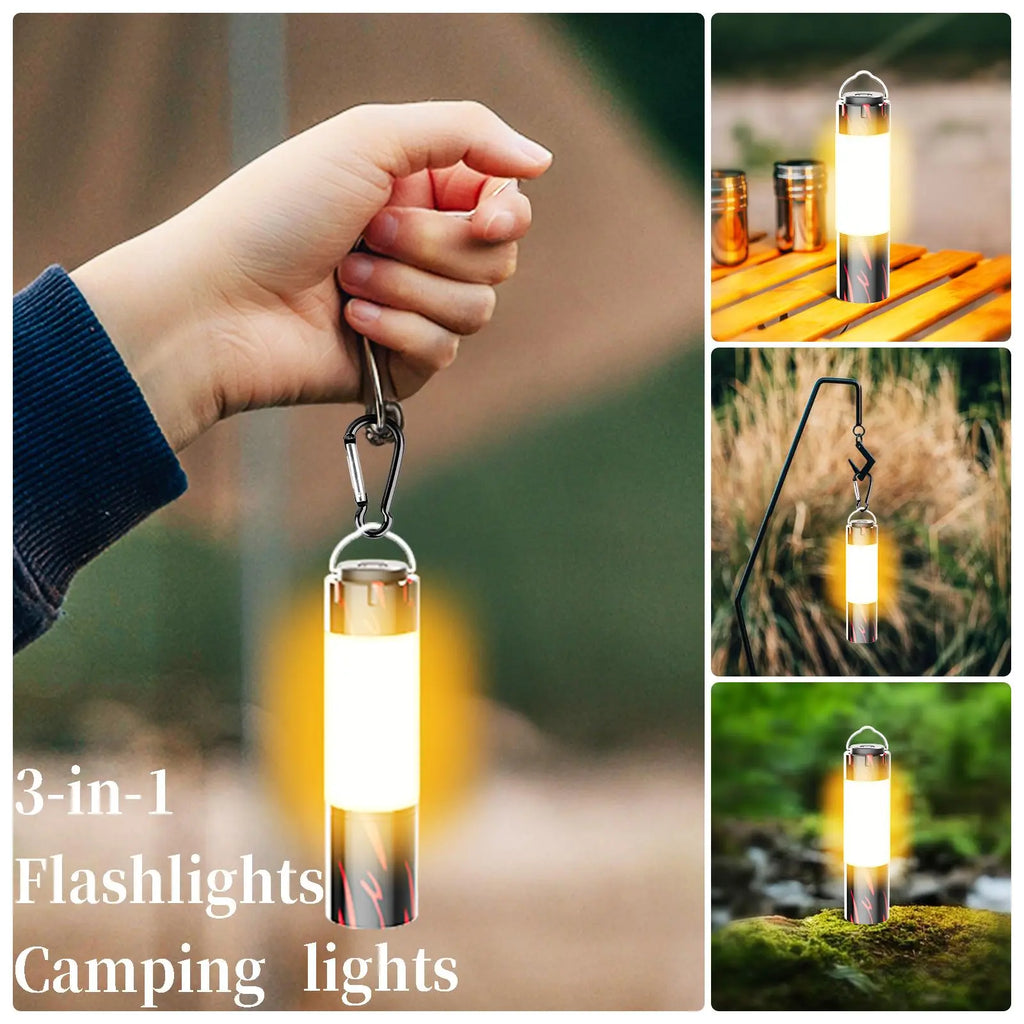 3-in-1 Rechargeable LED Flashlight - Super Bright High Lumens, Adjustable Zoomable, Dimmable, Water Resistant Mini Lantern with Hook, 6 Modes, Portable Outdoor Lighting for Camping, Emergency, Home Use