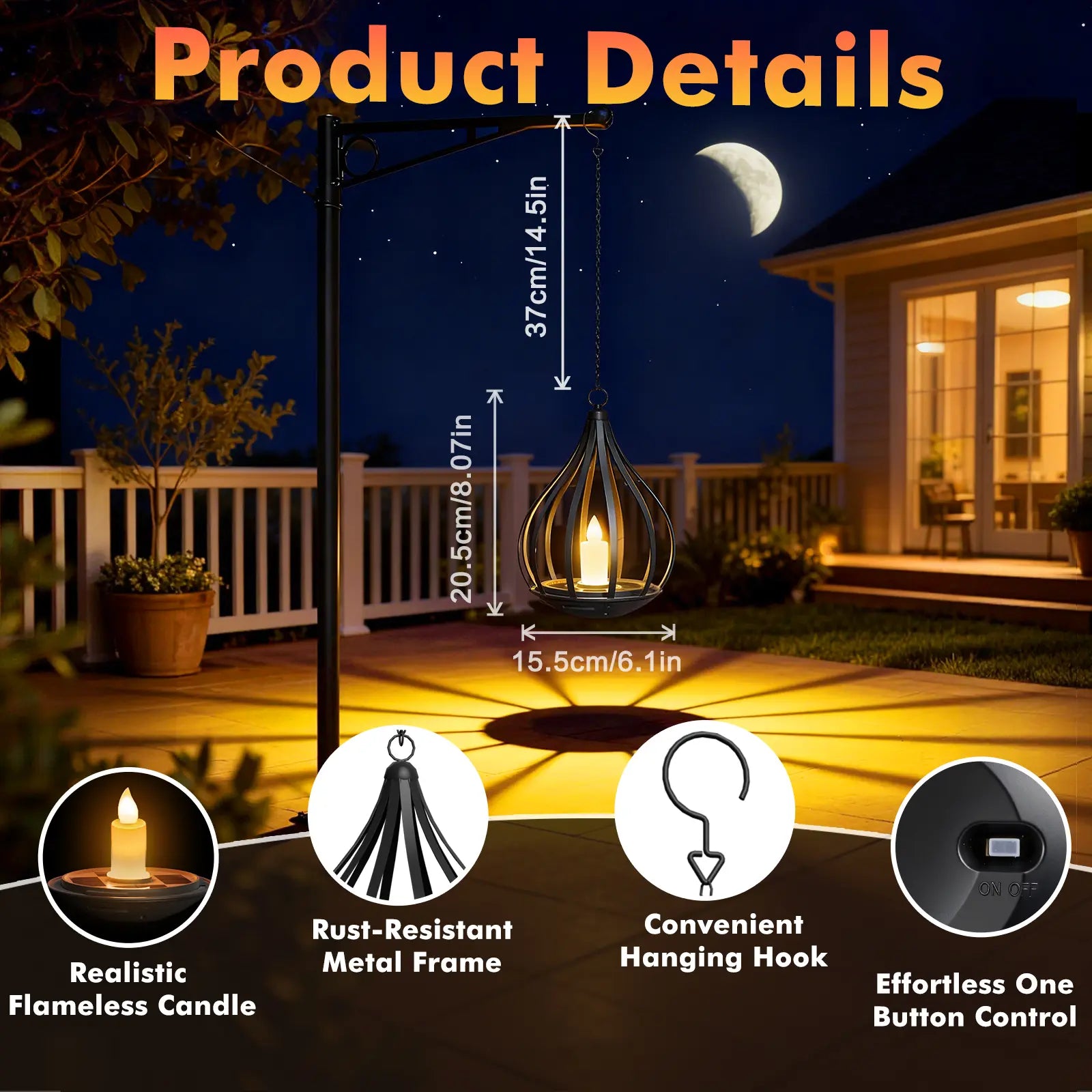 Deals End Sonn, Solar Garden Lights Outdoor Metal Solar Water Drop Shape Candle Lantern 2026 New Design with Flickering Effect & Reflective Patterns, IP65 Waterproof, 20.5 CM × 15.5CM,Outdoor Solar Powered Lights for Patio, Pathway