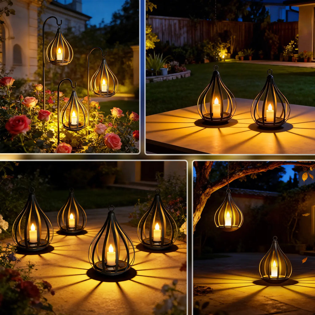 Deals End Sonn, Solar Garden Lights Outdoor Metal Solar Water Drop Shape Candle Lantern 2026 New Design with Flickering Effect & Reflective Patterns, IP65 Waterproof, 20.5 CM × 15.5CM,Outdoor Solar Powered Lights for Patio, Pathway