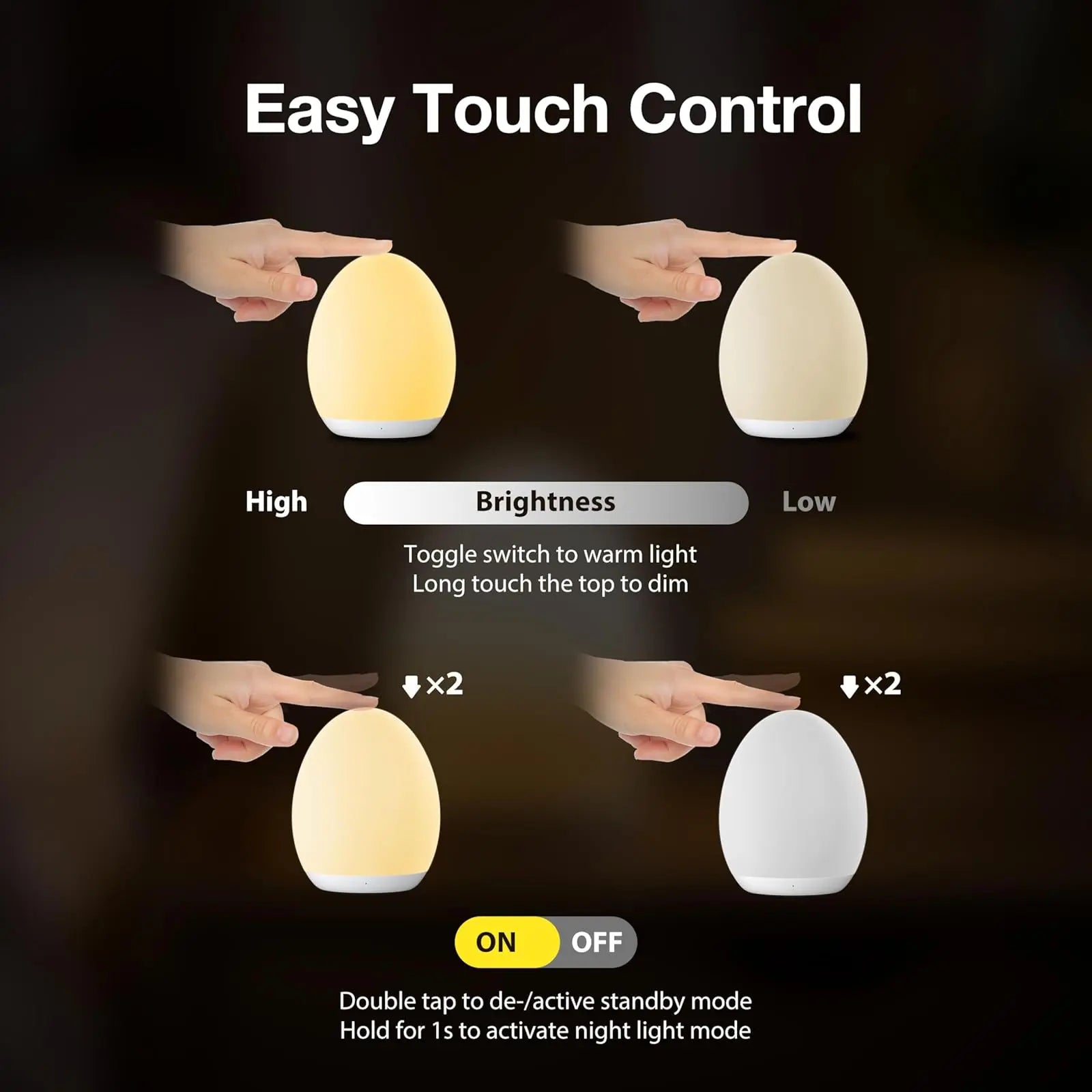 Kids RGB Egg Night Light - Rechargeable Touch Control Lamp, 7 RGB Colors | Portable for Baby | Halloween & Christmas Decor Gift | Summervibes