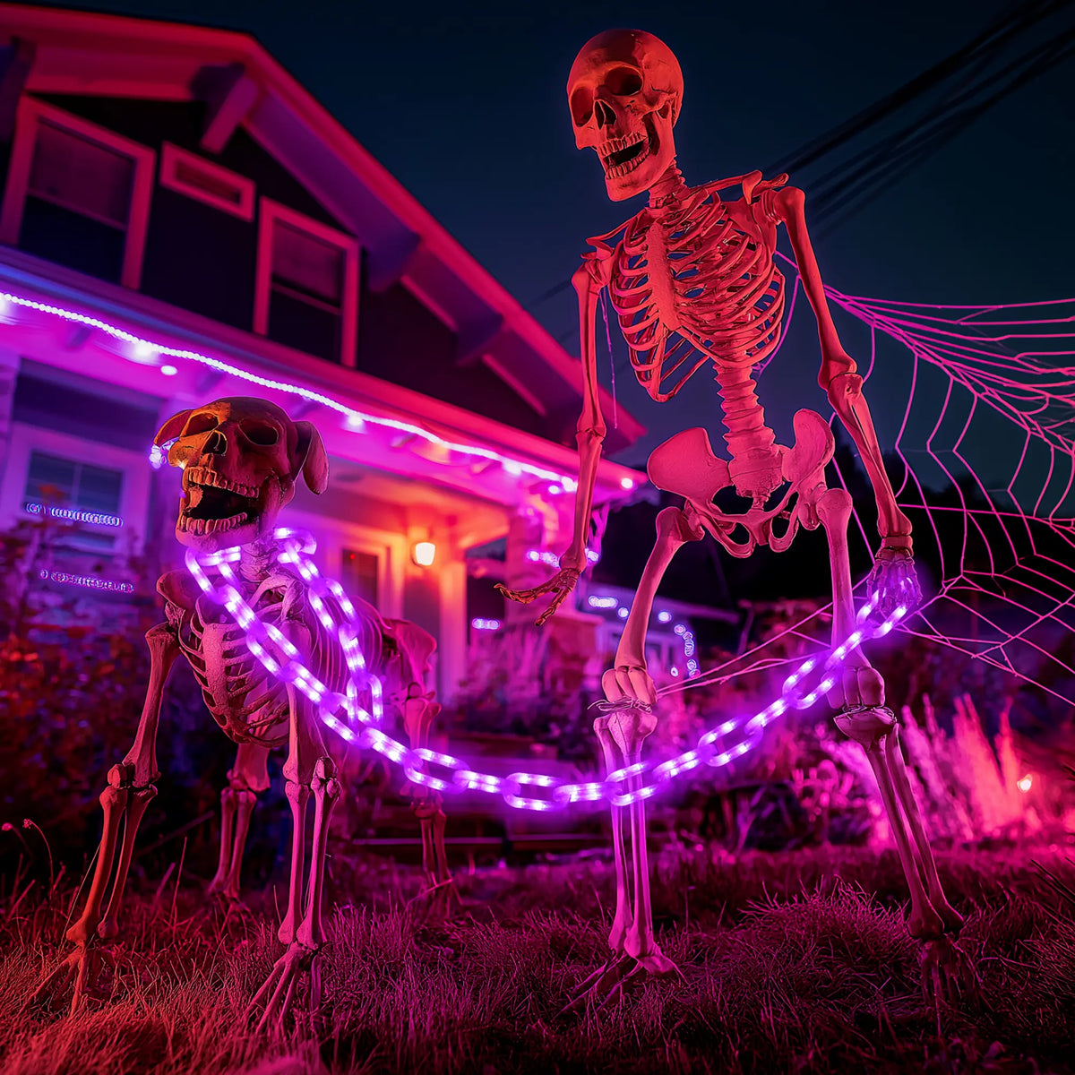 Flacchi Outdoor Halloween Chain Lights  (Solar/Battery)  160 LEDs. Waterproof plastic, 8 lighting modes. Perfect spooky hanging decor for Halloween parties, bushes, fences, and patios. Orange/Purple