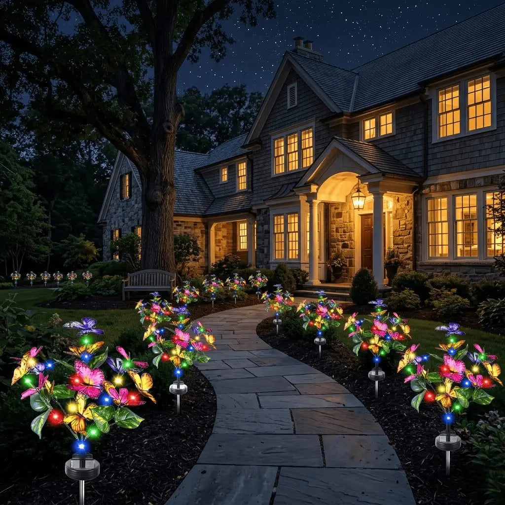 6PCS  Solar Outdoor Garden Decorative Lights 40 Butterfly Solar Lights with Colorful BulbsWaterproof for Yard Patio Pathway Porch LawnIndependence Day Gifts for Women Moms