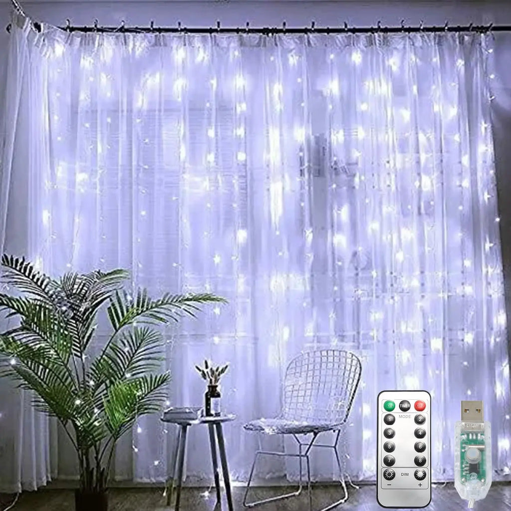 2 Packs 300 LED Curtain String Lights with 8 Modes & Remote Control 9.8x9.8ft Waterproof Indoor Outdoor Decor for Christmas Weddings Party Bedroom Wall Window Super-Bright Flashing Lights