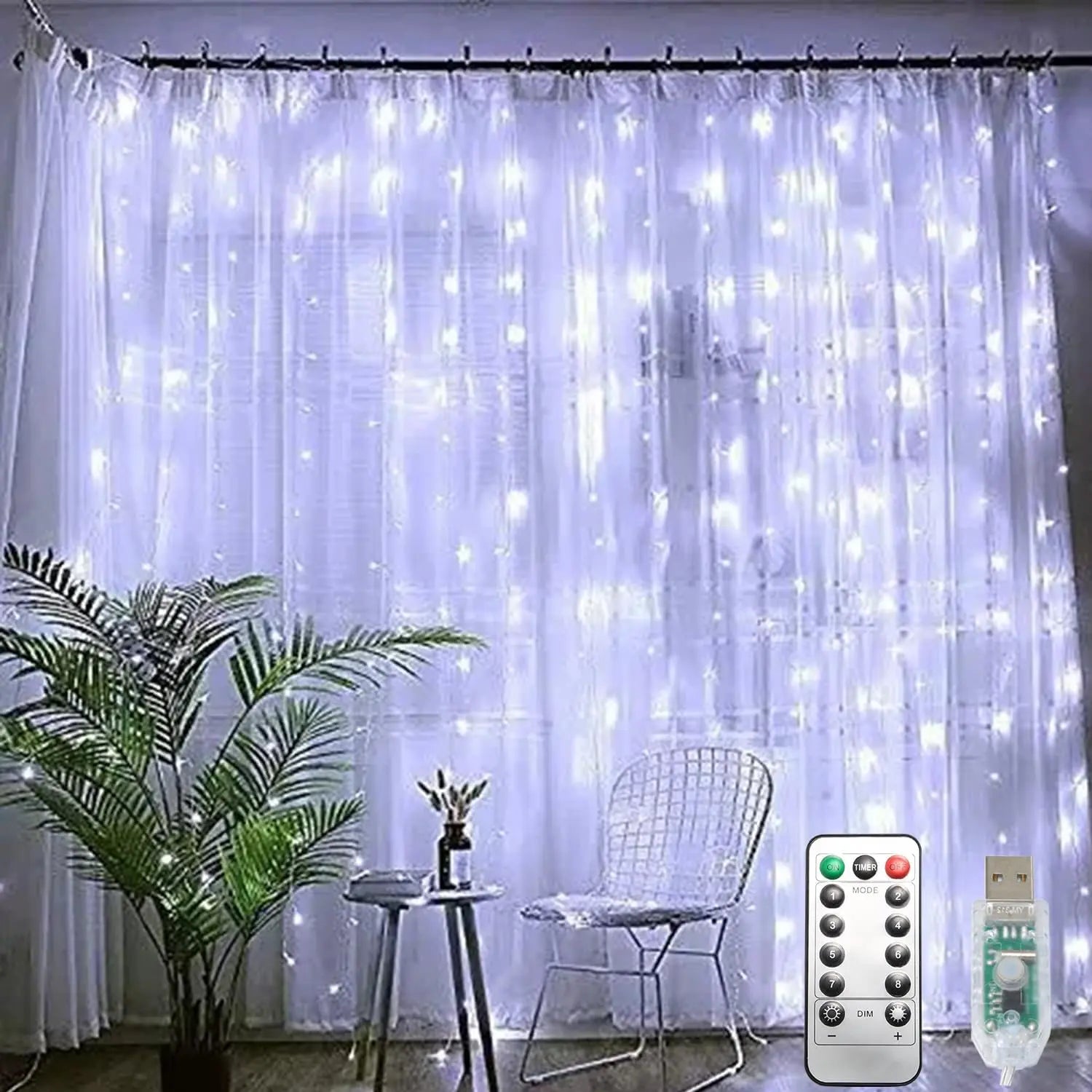 2 Packs 300 LED Curtain String Lights with 8 Modes & Remote Control 9.8x9.8ft Waterproof Indoor Outdoor Decor for Christmas Weddings Party Bedroom Wall Window Super-Bright Flashing Lights
