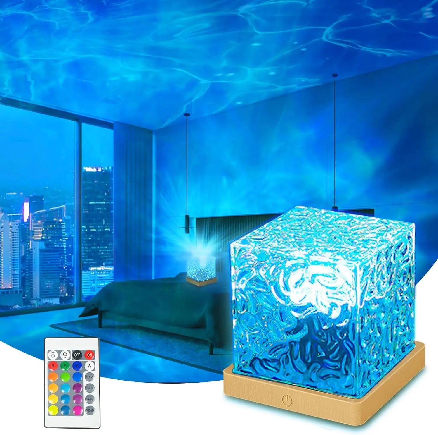 RGB Water Ripple Projector Lamp with Remote - Color Changing Ocean Wave Ceiling Mood Light, Projector for Bedroom, Gamer Stuff, Funky Home Decor Item, Room Decor for Gaming Room Parties