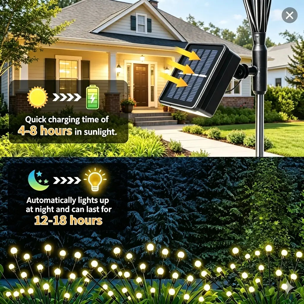 Hoodink Solar Firefly Light, Solar Lights Outdoor（4/8 Packs, 32/48 LEDs), Solar Garden Lights, Garden Decor, Fairy Lights, Firefly Light for Patio Decor,Big Bulb,Gifts for Women, Girlfriend,Grandma
