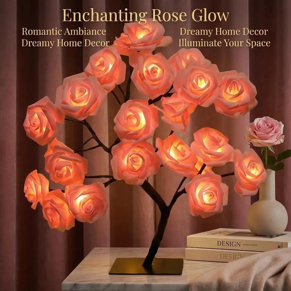 Romantic Rose Tree Lamp USB Plug-in Model Home Decor Party Lights Pink & White Table Lamp for Bedroom Living Room Ideal Gift for Birthdays summerwins