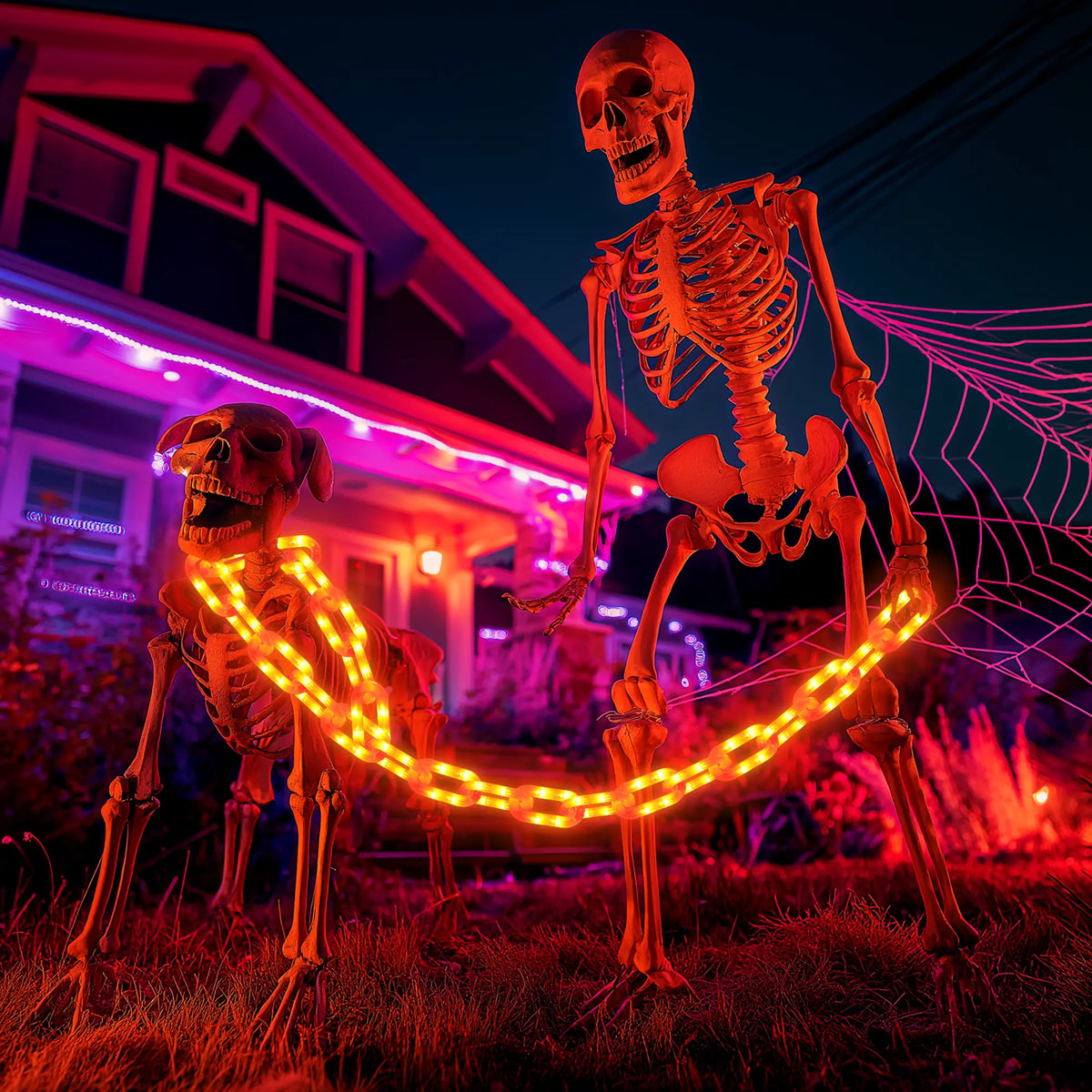 Flacchi Outdoor Halloween Chain Lights  (Solar/Battery)  160 LEDs. Waterproof plastic, 8 lighting modes. Perfect spooky hanging decor for Halloween parties, bushes, fences, and patios. Orange/Purple