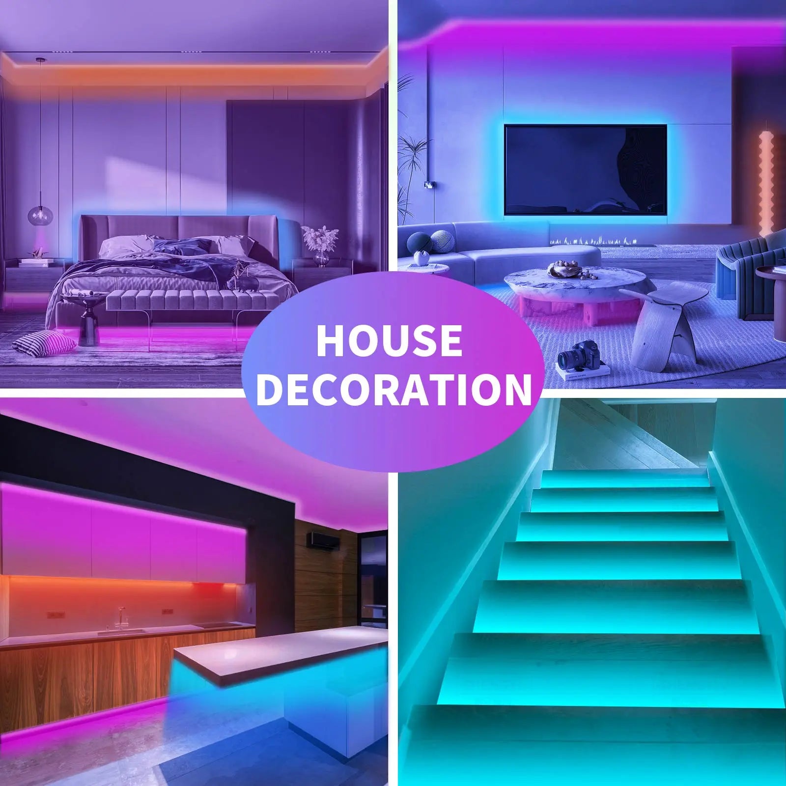 200FT Led Strip Lights RGB Music Sync for Bedroom ,more 100ft 50ft Bluetooth Christmas Lights with Smart App and  Remote Control Indoor Lighting, for room decorating party decor