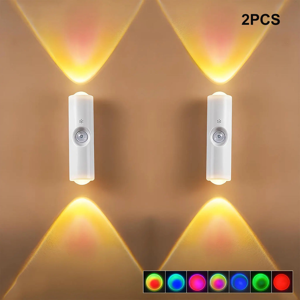 2 Pack Smart Rechargeable LED Night Light with Motion Sensor – RGB Gradient Ambient Lighting, Dimmable Wall Lamp, Magnetic & Stick-On Design, USB Convenient Charging, Long-Lasting Battery, Perfect for Halloween Decor, Bedroom, Stairs, Hallway & Entryway