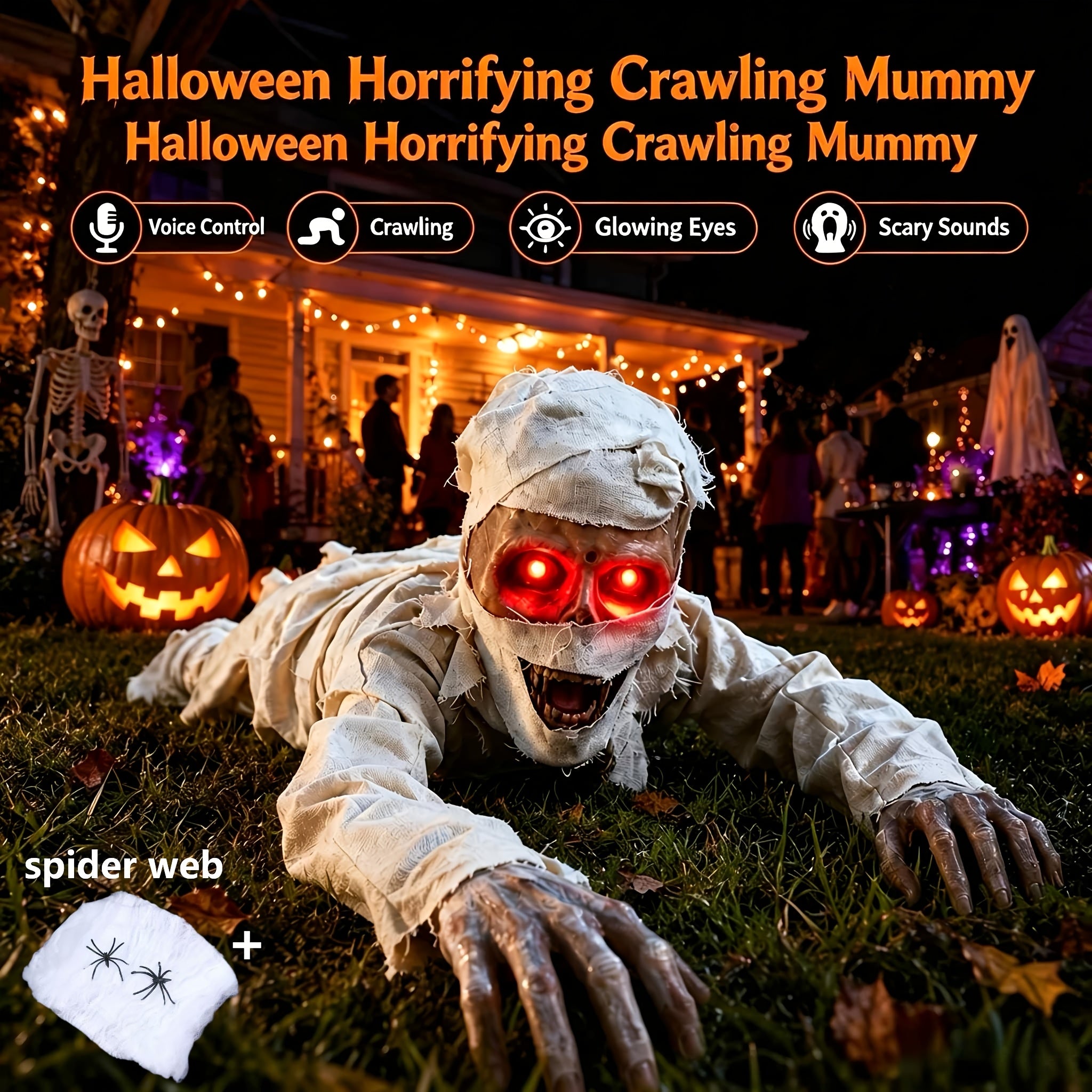 42-Inch for halloween Crawling Mummy Decoration, Sound Mummy Props, Paired with Glowing Eyes And Terrifying Sound Effects - Not Included, Scary Outdoor Courtyard Haunted House Party Decoration, Suitable for Halloween Parties, Scary Nights