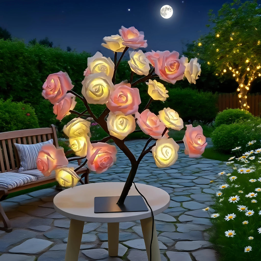 Romantic Rose Tree Lamp USB Plug-in Model Home Decor Party Lights Pink & White Table Lamp for Bedroom Living Room Ideal Gift for Birthdays summerwins