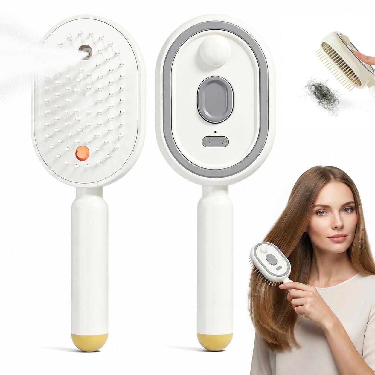 Electric Spray Air Cushion Massage Comb – Rechargeable 5-in-1 Steam Brush for Hair with Self-Cleaning, Anti-Tangle, Scalp Massage for Frizz Control, Wet/Dry and Curly Hair Care (Pink)