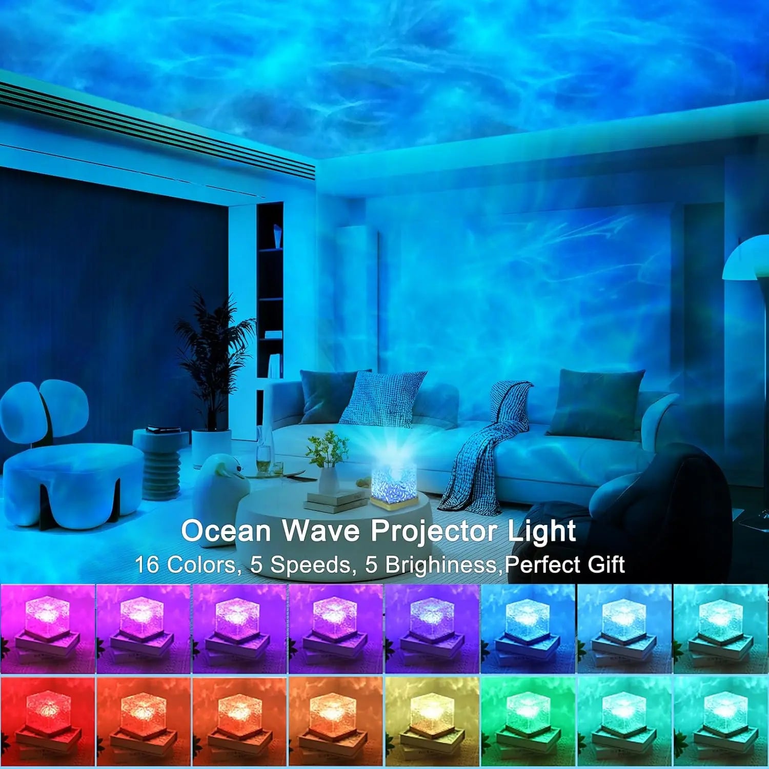 RGB Water Ripple Projector Lamp with Remote - Color Changing Ocean Wave Ceiling Mood Light, Projector for Bedroom, Gamer Stuff, Funky Home Decor Item, Room Decor for Gaming Room Parties