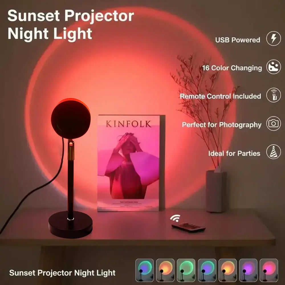 Sunset Lamp Projector Light, Upgraded 180° Rotating 16 RGB Colors Atmosphere Light, sunset moon lamp 4 Modes, Starry Sky Lamp for Bedroom, Couples, Aesthetic Room Decor, Photo Lighting & Gift, Mood lighting Sunset hues, bedroom night light ,#Summervibes