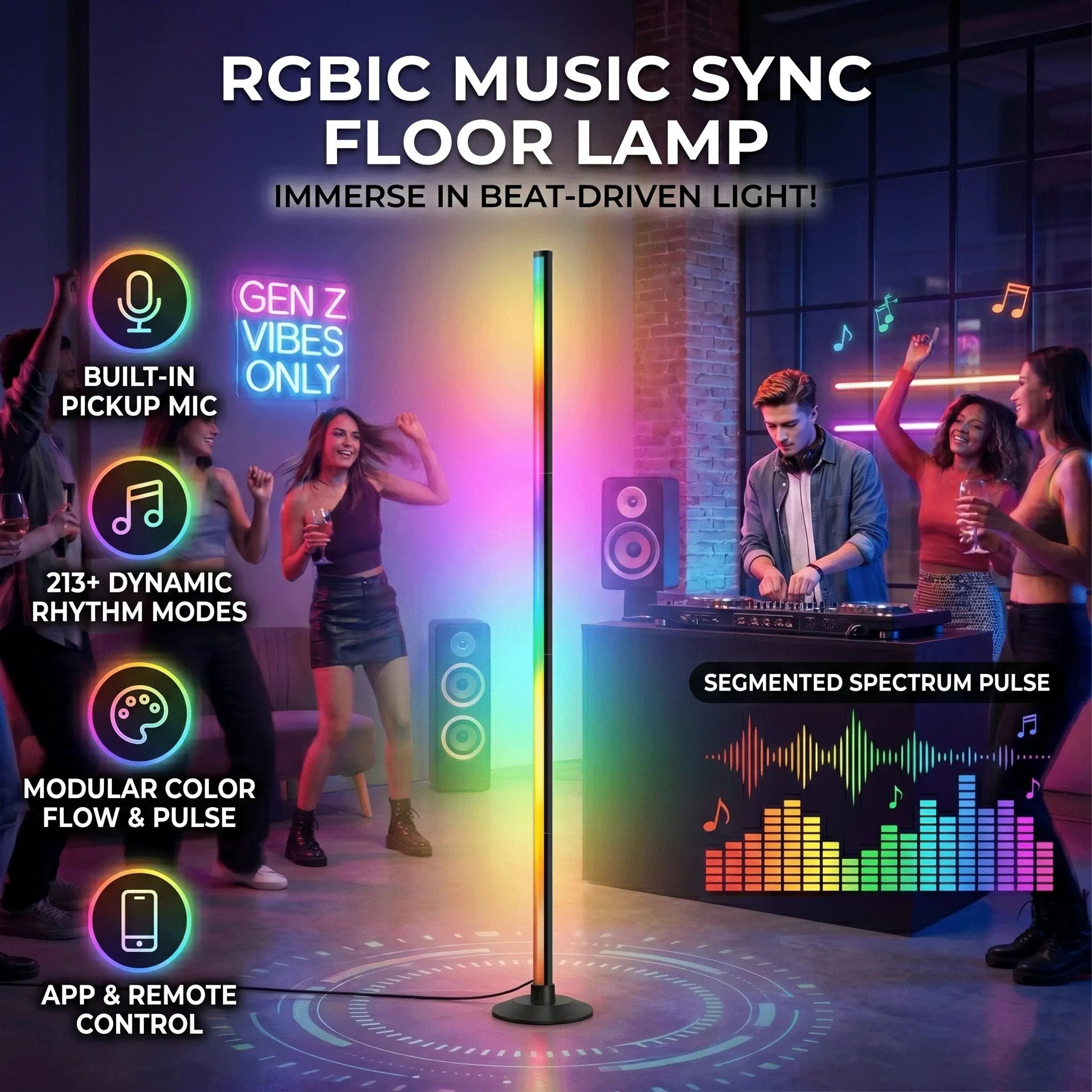 RGB IC LED Corner Floor Lamp Smart APP Control Remote Control Music Sync Dynamic Lighting DIY Colors Timer Scene Modern Ambient Light for Home Bedroom Gaming Room Party Deco