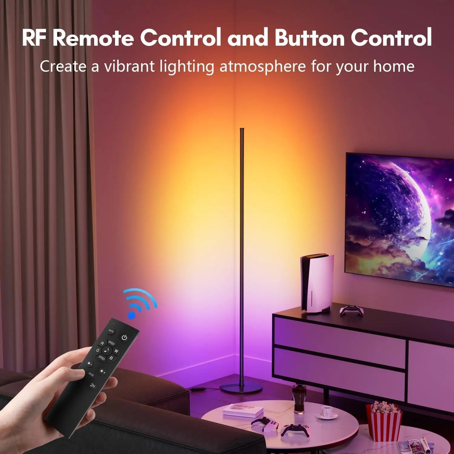 luckystyle Smart RGB+IC Corner Floor Lamp,Bright LED Tall Modern Floor Lamp with APP and Remote,Ambient Lighting Color Changing Standing Lamps with Music Mode and Timing for Living Room,Bedroom,Party