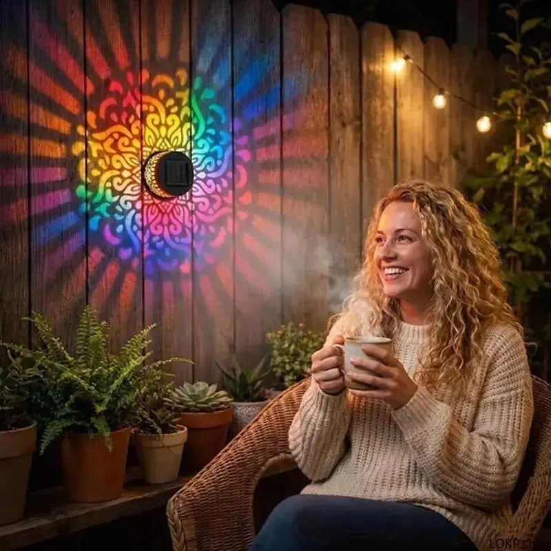 Solar Mandala Projector Wall Lights, 7 Color Changing Waterproof Metal Fence Light, Outdoor Decor for Garden, Patio, Backyard, Courtyard, Outdoor Decorative Lights, Patio Lighting, Solar Powered Lighting