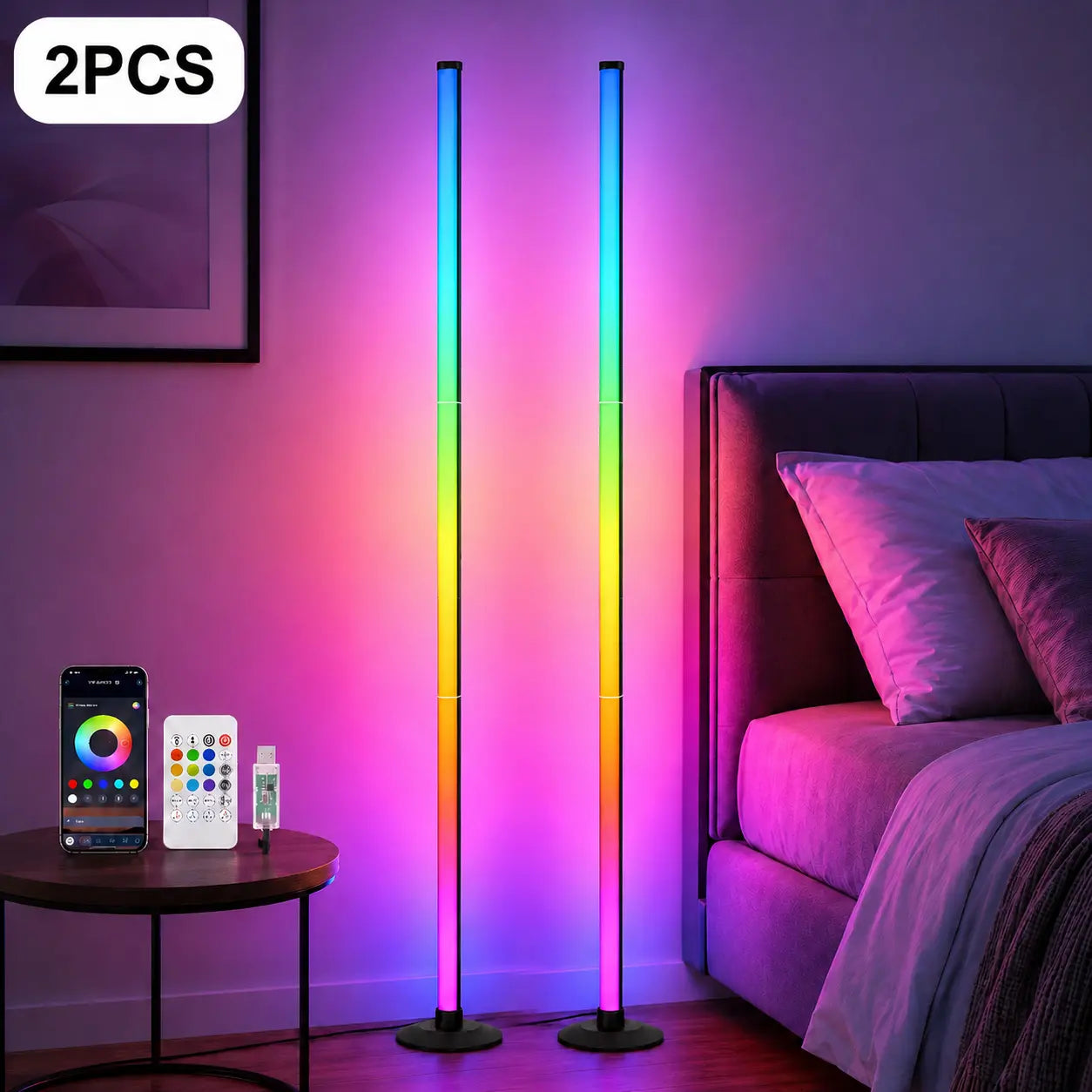 RGB IC LED Corner Floor Lamp Smart APP Control Remote Control Music Sync Dynamic Lighting DIY Colors Timer Scene Modern Ambient Light for Home Bedroom Gaming Room Party Deco