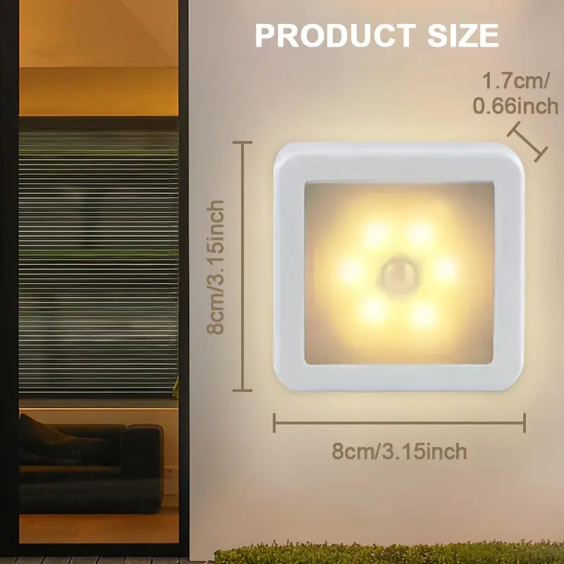 3PC Smart Motion Sensor LED Night Light, 6-LED Wireless Wall Light with Auto On/Off Detection, Energy Saving Indoor Lighting for Hallway, Stairs, Bedroom, Living Room and Garage, Modern Square Safety Light for Home, Office and Apartment Decor