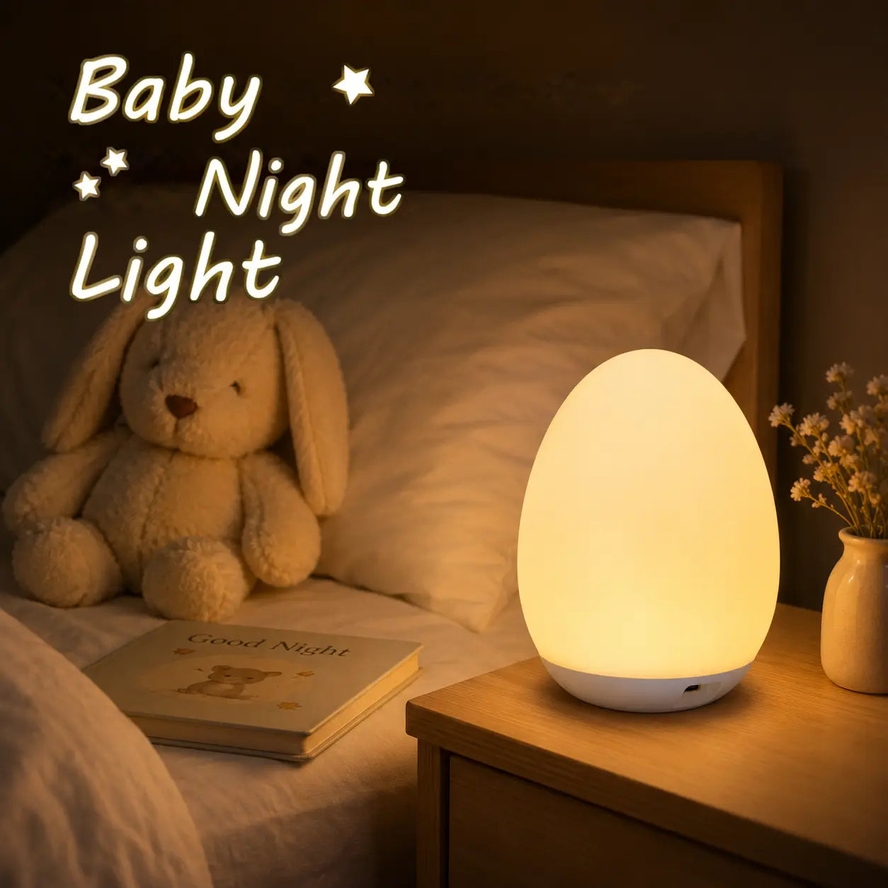 Kids RGB Egg Night Light - Rechargeable Touch Control Lamp, 7 RGB Colors | Portable for Baby | Halloween & Christmas Decor Gift | Summervibes