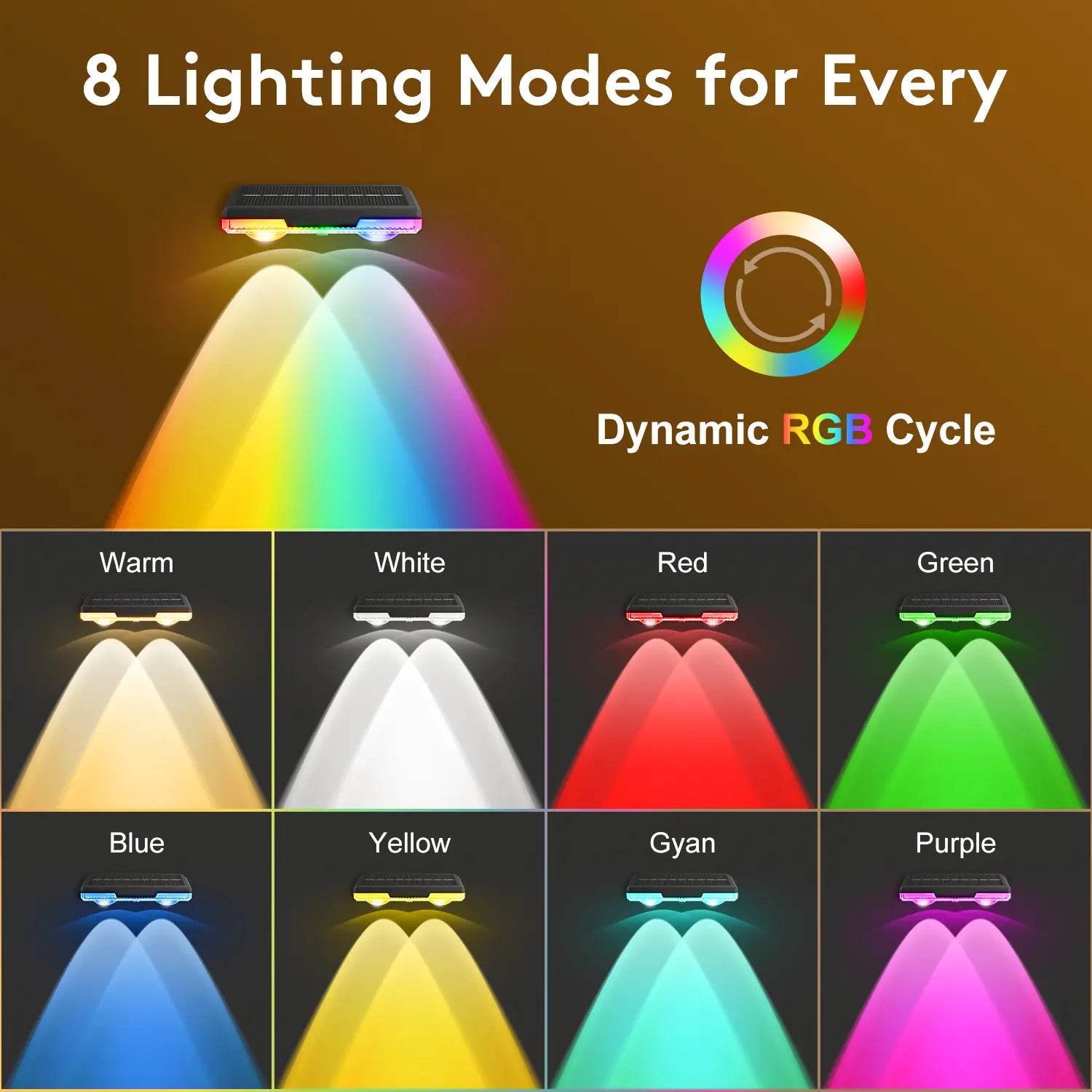 Outdoor solar fence lights, 9 modes RGB solar-powered wall lights, IP65 waterproof LED deck step lights for patio, pool, yard, garden, and gate decor