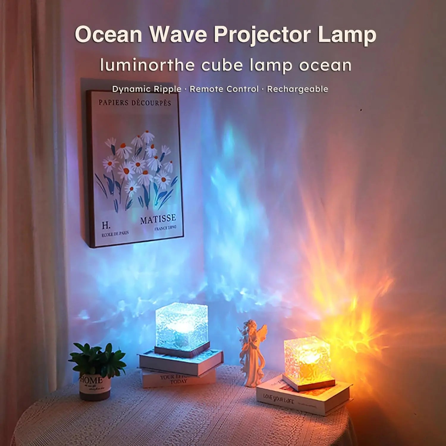 RGB Water Ripple Projector Lamp with Remote - Color Changing Ocean Wave Ceiling Mood Light, Projector for Bedroom, Gamer Stuff, Funky Home Decor Item, Room Decor for Gaming Room Parties