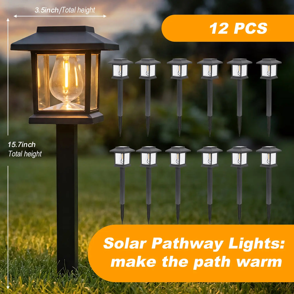 Hoodink 12 Pcs Upgraded LED Solar Pathway Light Waterproof Outdoor Garden Lighting for Driveway Walkway Patio Lawn Warm White 3000K IP44 Easy Installation Brown Hard Plastic Finish Energy Saving Decorative Pathway Lights