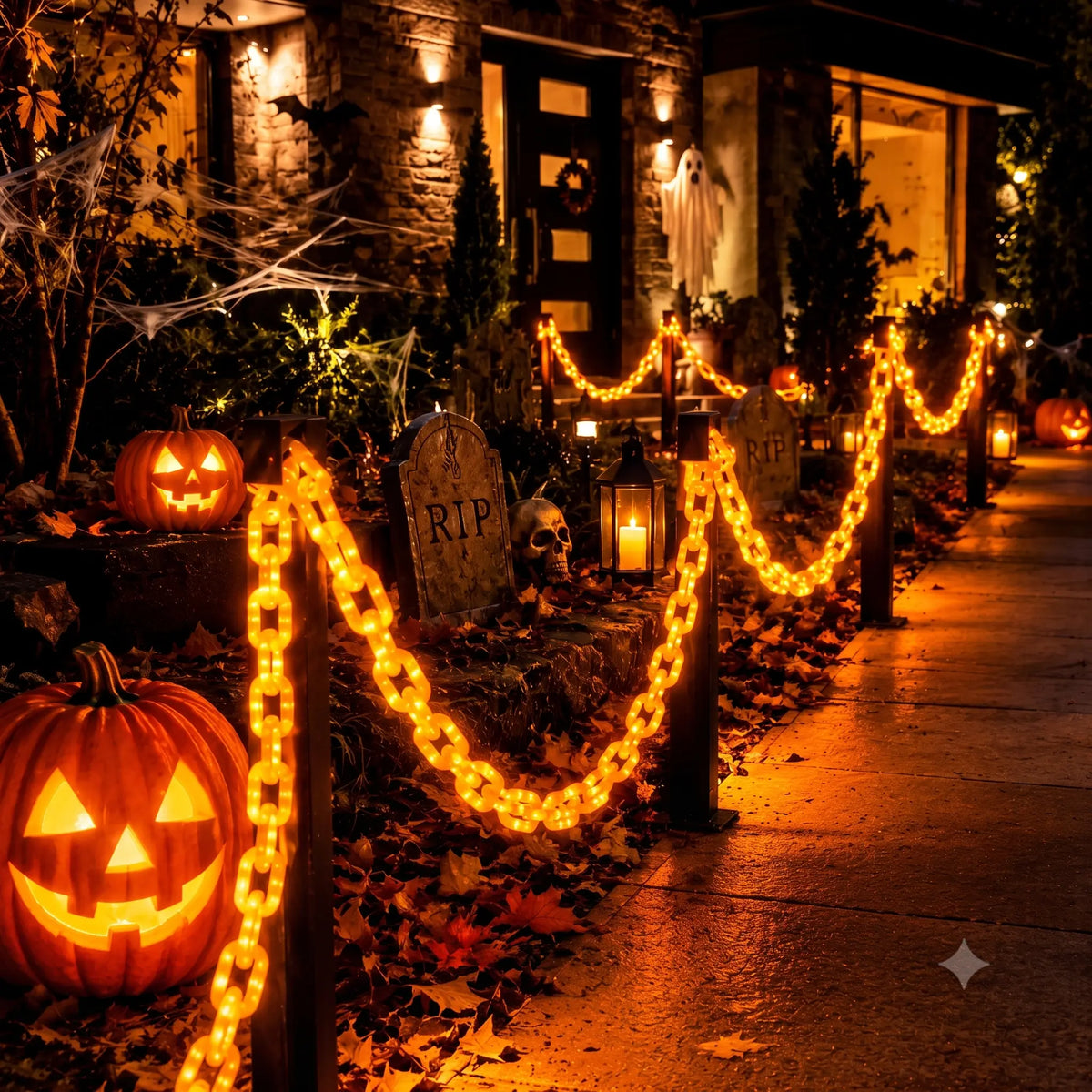 Flacchi Outdoor Halloween Chain Lights  (Solar/Battery)  160 LEDs. Waterproof plastic, 8 lighting modes. Perfect spooky hanging decor for Halloween parties, bushes, fences, and patios. Orange/Purple