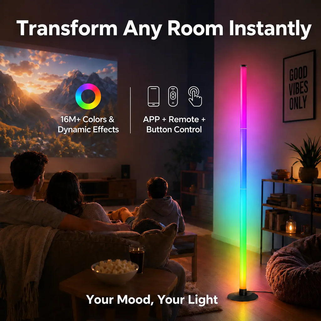 Smart RGBIC LED Floor Lamp with Segmented Rainbow Lighting, Timer and Night Light Mode, APP Control and Remote Control, Modern Corner Lamp for Home Office, Bedroom, Living Room, Gaming Room, Studio and Entertainment Space