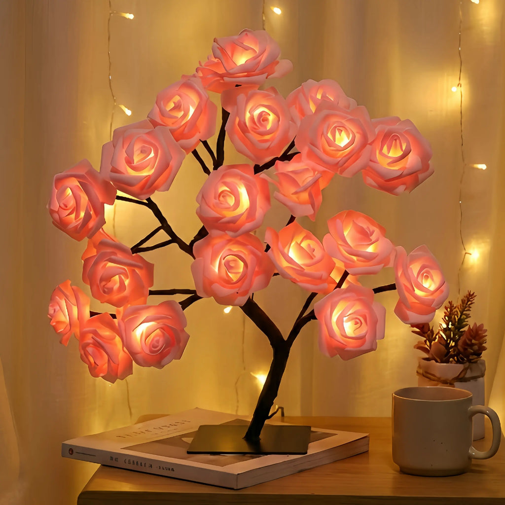 Romantic Rose Tree Lamp USB Plug-in Model Home Decor Party Lights Pink & White Table Lamp for Bedroom Living Room Ideal Gift for Birthdays summerwins