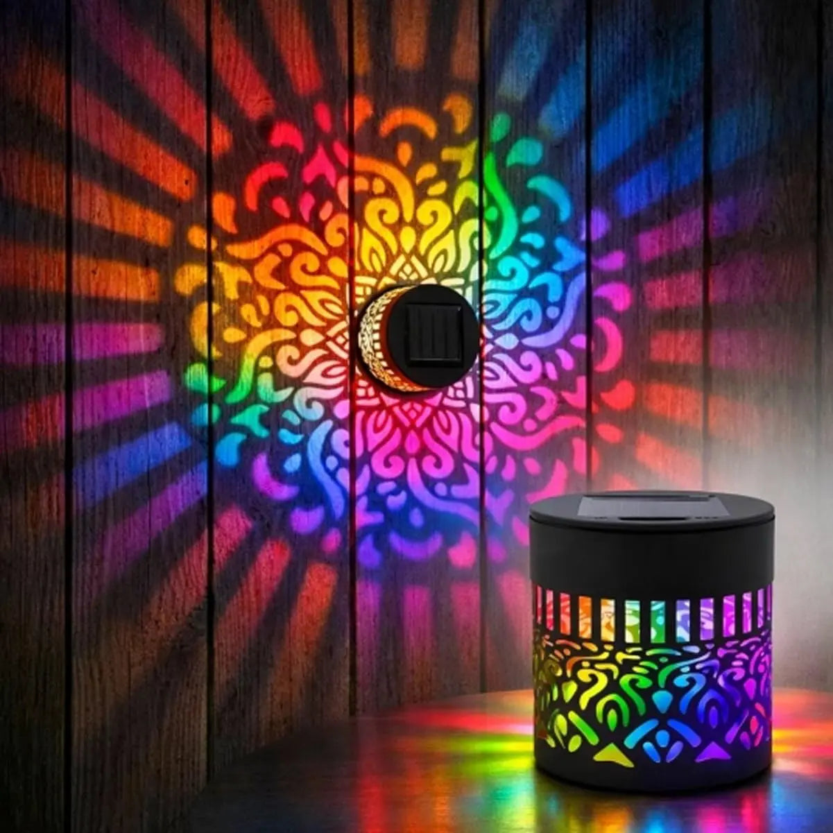 1 Pack Solar Mandala Projection Wall Lights, Waterproof Metal Outdoor Lights, Decorative Landscape Lighting for Garden, Yard, Patio, Fence & Backyard