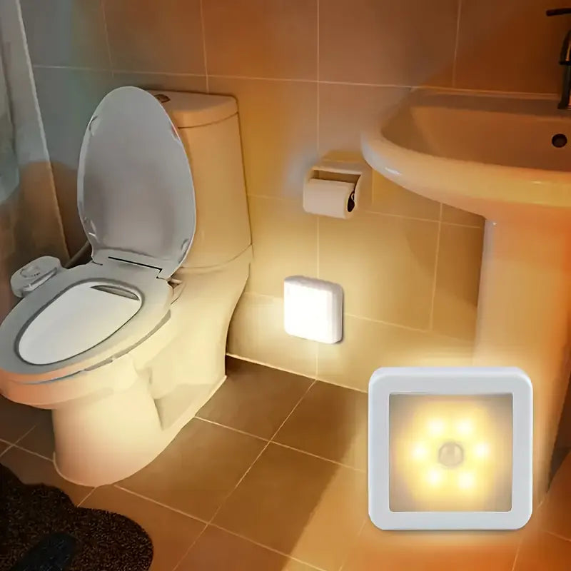 3PC Smart Motion Sensor LED Night Light, 6-LED Wireless Wall Light with Auto On/Off Detection, Energy Saving Indoor Lighting for Hallway, Stairs, Bedroom, Living Room and Garage, Modern Square Safety Light for Home, Office and Apartment Decor