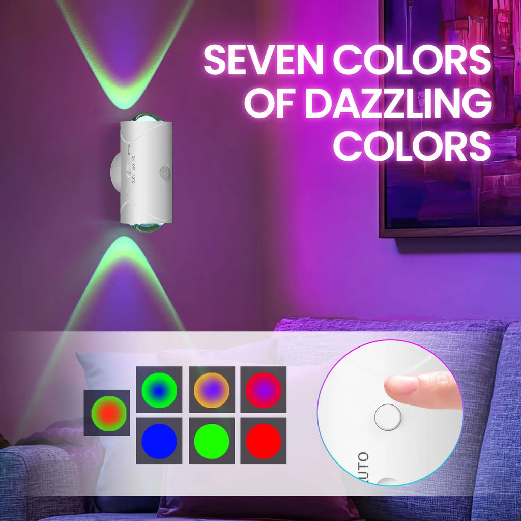 Motion Sensor Light Indoor, Rechargeable Battery Night Light, Ultra-Long Battery Life, Magnetic Stick On Motion Sensor Light 3 Brightness Adjustment Modes for Bedroom, Stairway, Hallway, Outdoor, RGB, Sunset Night Lamp, Christmas, dimmable wall lamp fathe