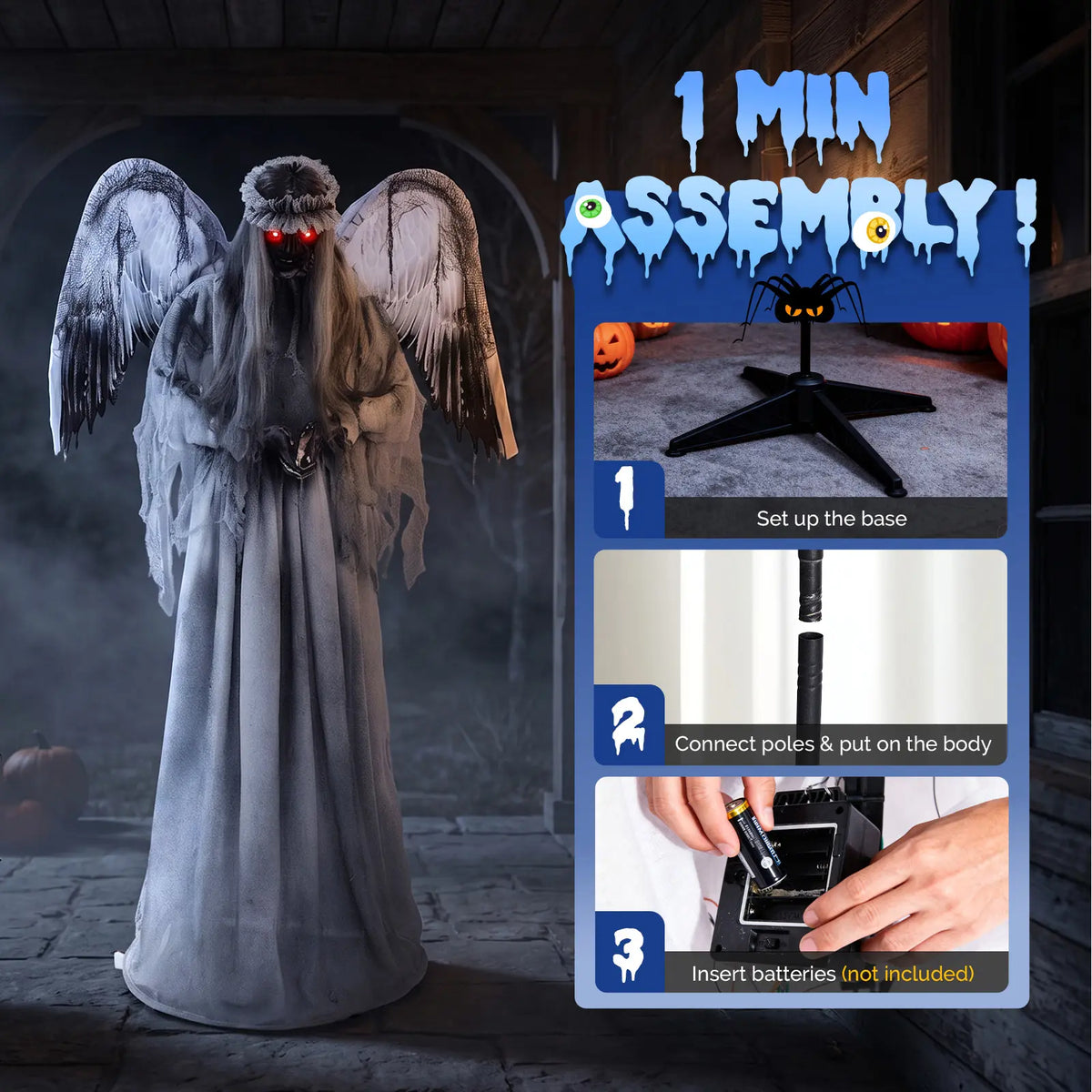Halloween Life-Size Animatronic Standing Decoration - Glowing Red Eyes, Sound-Activated, Motion Effects, Scary Sounds for Indoor, Outdoor Yd, Haunted House Party Decor,sohochic