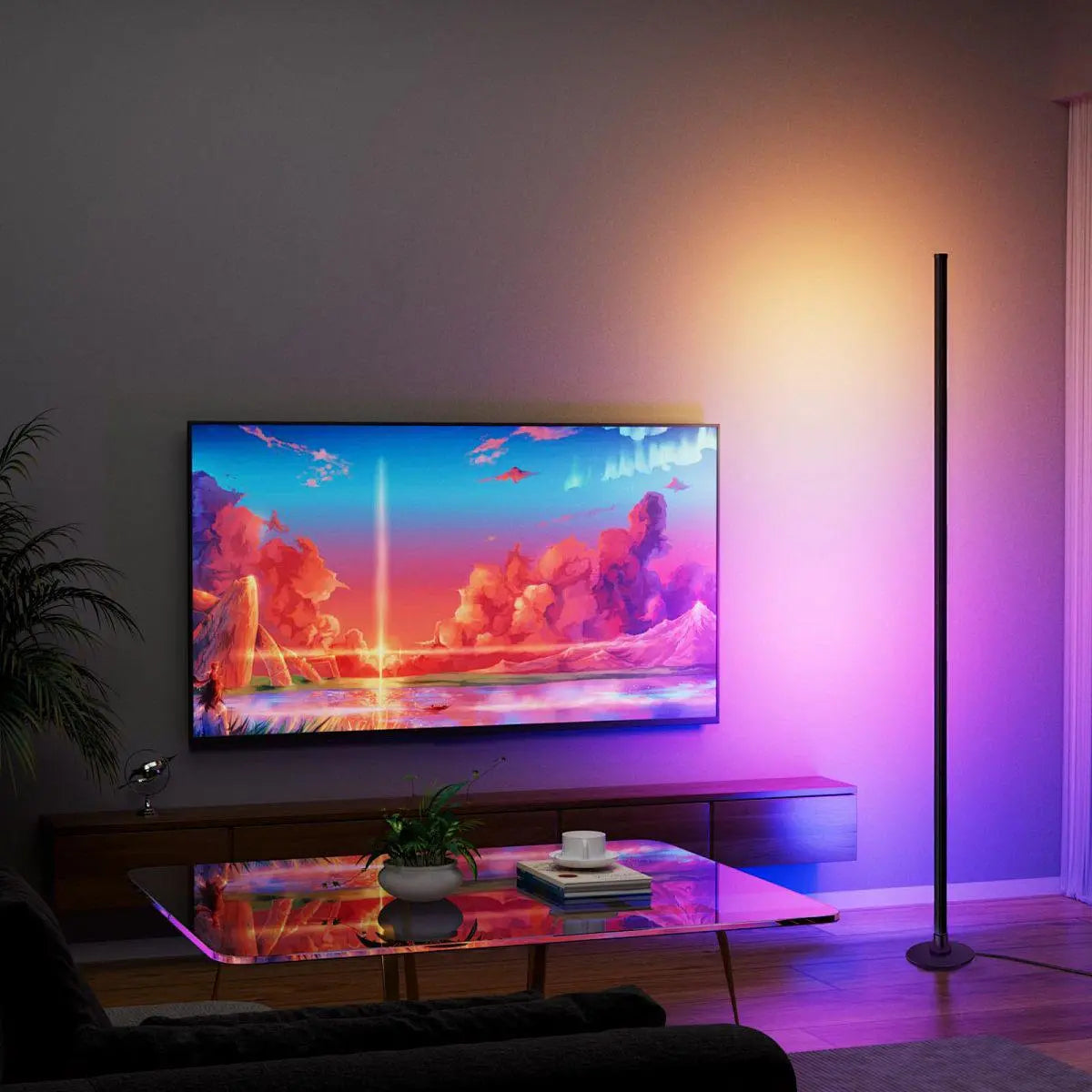 2-Pack  RGBIC Corner Floor Lamp, USB Powered LED Floor Lamp with Remote Control, Color-Changing Atmosphere Lighting LED Lamp for Living Room & Bedroom, Remote Floor Lamps