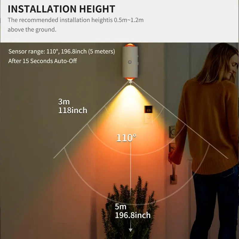 Smart Rechargeable LED Night Light with Motion Sensor – RGB Gradient Ambient Lighting, Dimmable Wall Lamp, Magnetic & Stick-On Design, USB Convenient Charging, Long-Lasting Battery, Perfect for Halloween Decor, Bedroom, Stairs, Hallway & Entryway