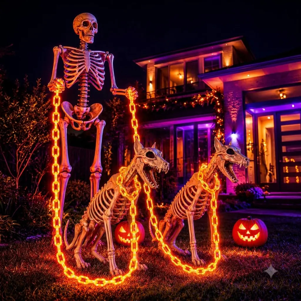 Flacchi Outdoor Halloween Chain Lights  (Solar/Battery)  160 LEDs. Waterproof plastic, 8 lighting modes. Perfect spooky hanging decor for Halloween parties, bushes, fences, and patios. Orange/Purple