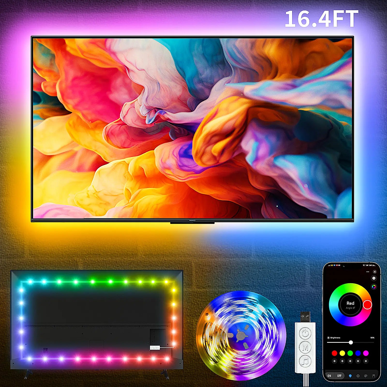 200FT Led Strip Lights RGB Music Sync for Bedroom ,more 100ft 50ft Bluetooth Christmas Lights with Smart App and  Remote Control Indoor Lighting, for room decorating party decor
