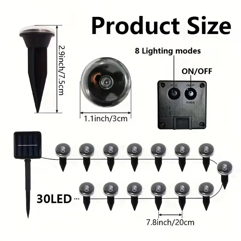 Solar Pathway Lights Set of 30, Outdoor Garden Lights with 8 Lighting Modes, Automatic On/off, Ideal for Paths, Camping, Weddings, Festivals, Waterproof Garden Light, Solar Landscape Lights