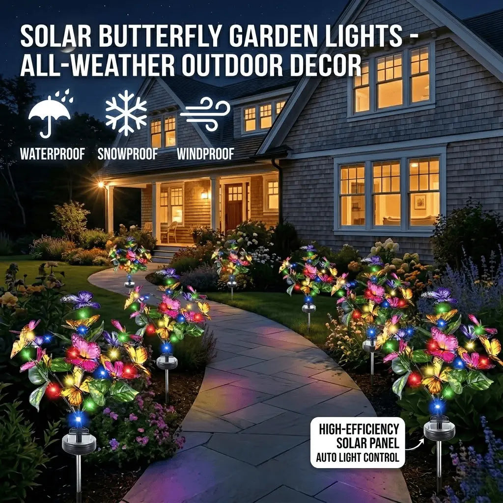 6PCS  Solar Outdoor Garden Decorative Lights 40 Butterfly Solar Lights with Colorful BulbsWaterproof for Yard Patio Pathway Porch LawnIndependence Day Gifts for Women Moms