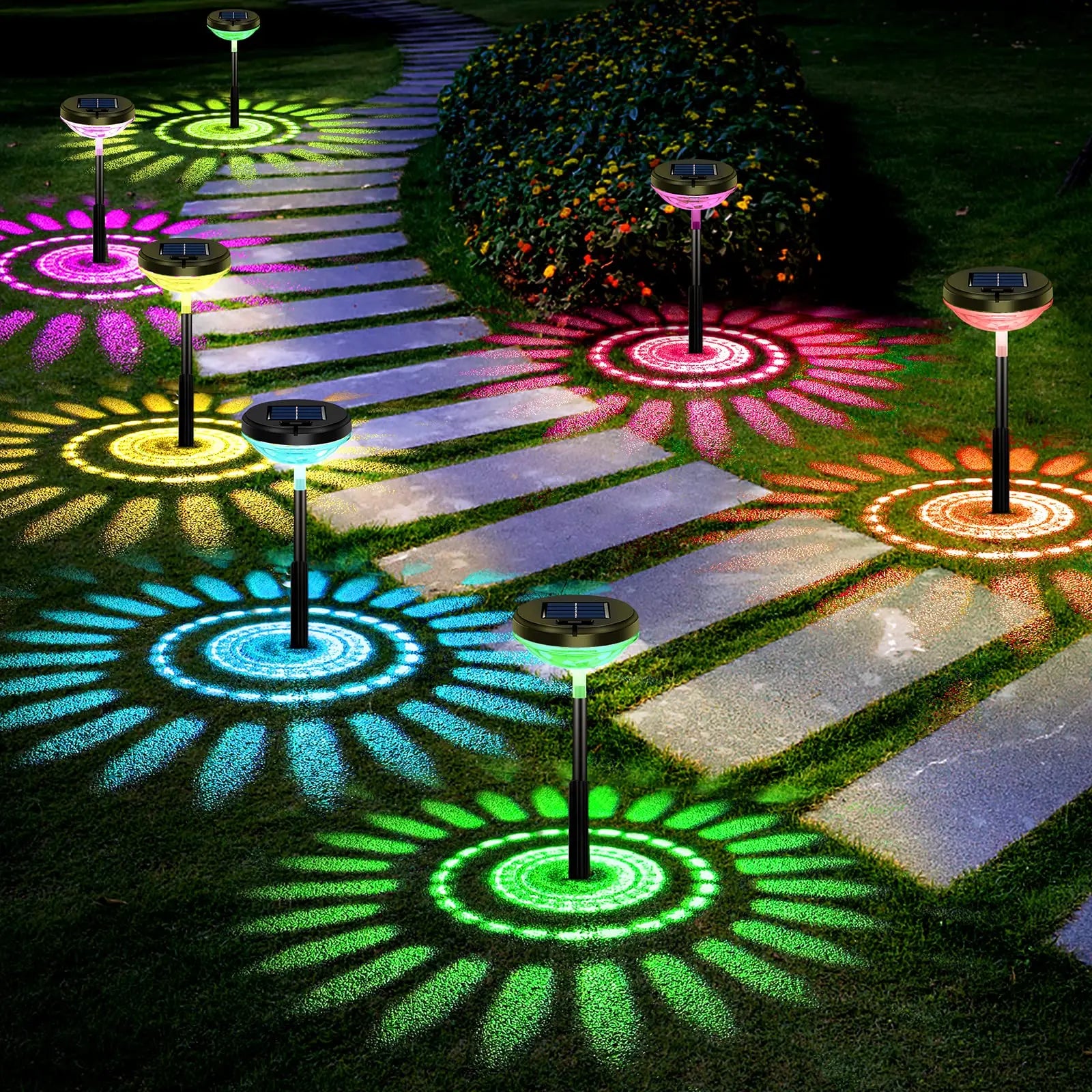 Nupostai Upgrade Bright Solar Pathway Lights,Aesthetic Solar Ground Lights with Sunflower Pattern,Multicolor & Warm White,DIY Height,External Switch,IP67 Waterproof,Auto On/Off LED Lamp for Lawn Yard Backyard Patio Walkway Sidewalk Landscape Decor summerg