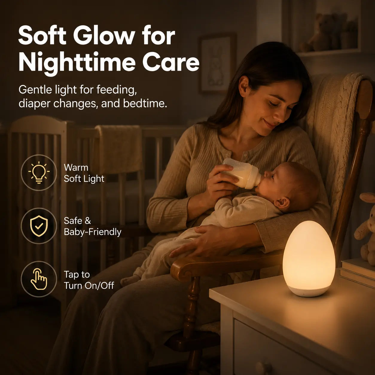 Kids RGB Egg Night Light - Rechargeable Touch Control Lamp, 7 RGB Colors | Portable for Baby | Halloween & Christmas Decor Gift | Summervibes