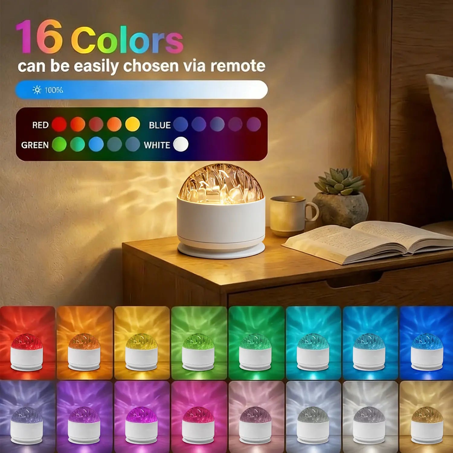 2 Scene -Ocean Wave & 3D Water RippleProjector Light-EasterEggLight 16-Color Round Lamp withControl, Relaxation & Romantic Night Ambience DealsForYouDays
