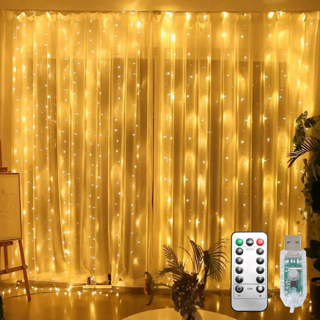2 Packs 300 LED Curtain String Lights with 8 Modes & Remote Control 9.8x9.8ft Waterproof Indoor Outdoor Decor for Christmas Weddings Party Bedroom Wall Window Super-Bright Flashing Lights