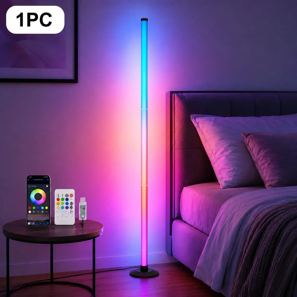 Smart RGBIC LED Floor Lamp with Segmented Rainbow Lighting, Timer and Night Light Mode, APP Control and Remote Control, Modern Corner Lamp for Home Office, Bedroom, Living Room, Gaming Room, Studio and Entertainment Space